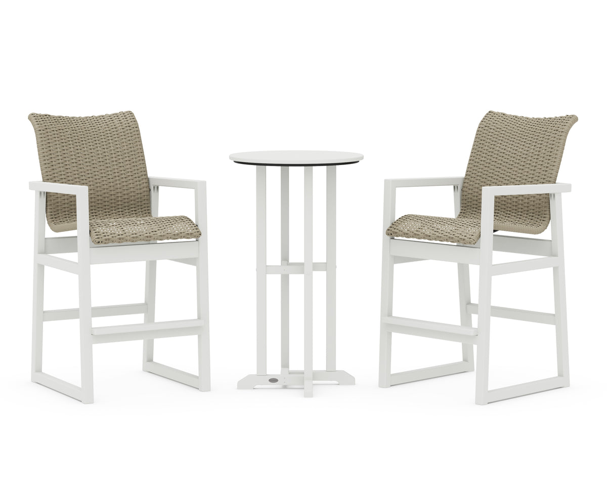 POLYWOOD EDGE Woven 3-Piece Farmhouse Bar Set in Vintage White / Dune Grass