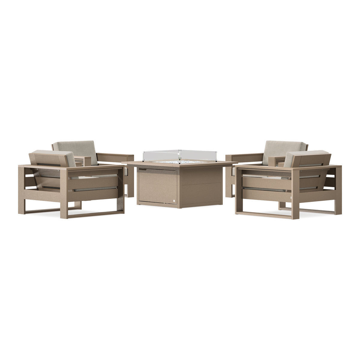 POLYWOOD PW Designer Series Latitude 5-Piece Lounge Fire Table Set in Vintage Sahara / Cast Ash