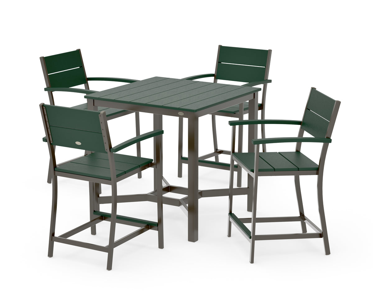 POLYWOOD Main Street 5-Piece Counter Set in Bronze / Green