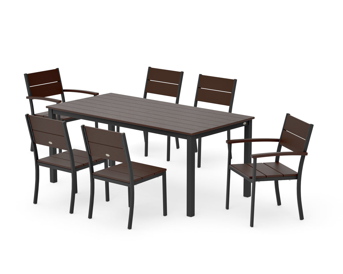 POLYWOOD Main Street 7-Piece Dining Set with Main Street 36" x 72" Dining Table in Black / Mahogany
