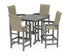 POLYWOOD Coastal Woven High-Back 5-Piece Bar Set with Trestle Legs in Slate Grey / Dune Grass