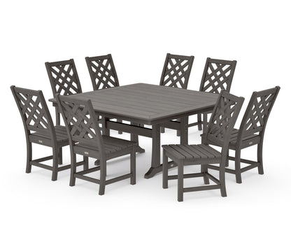 POLYWOOD Wovendale Side Chair 9-Piece Square Dining Set with Trestle Legs in Driftwood