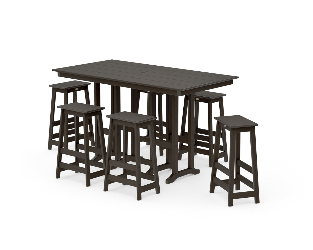 POLYWOOD Modern Studio Bar Stool 7-Piece Set in Vintage Coffee