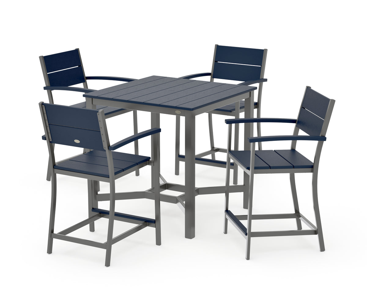POLYWOOD Main Street 5-Piece Counter Set in Charcoal / Navy