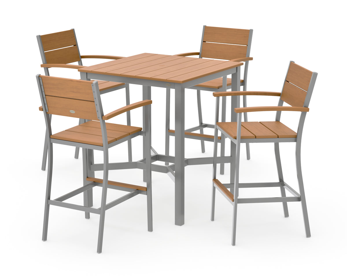 POLYWOOD Main Street 5-Piece Bar Set in Silver / Natural