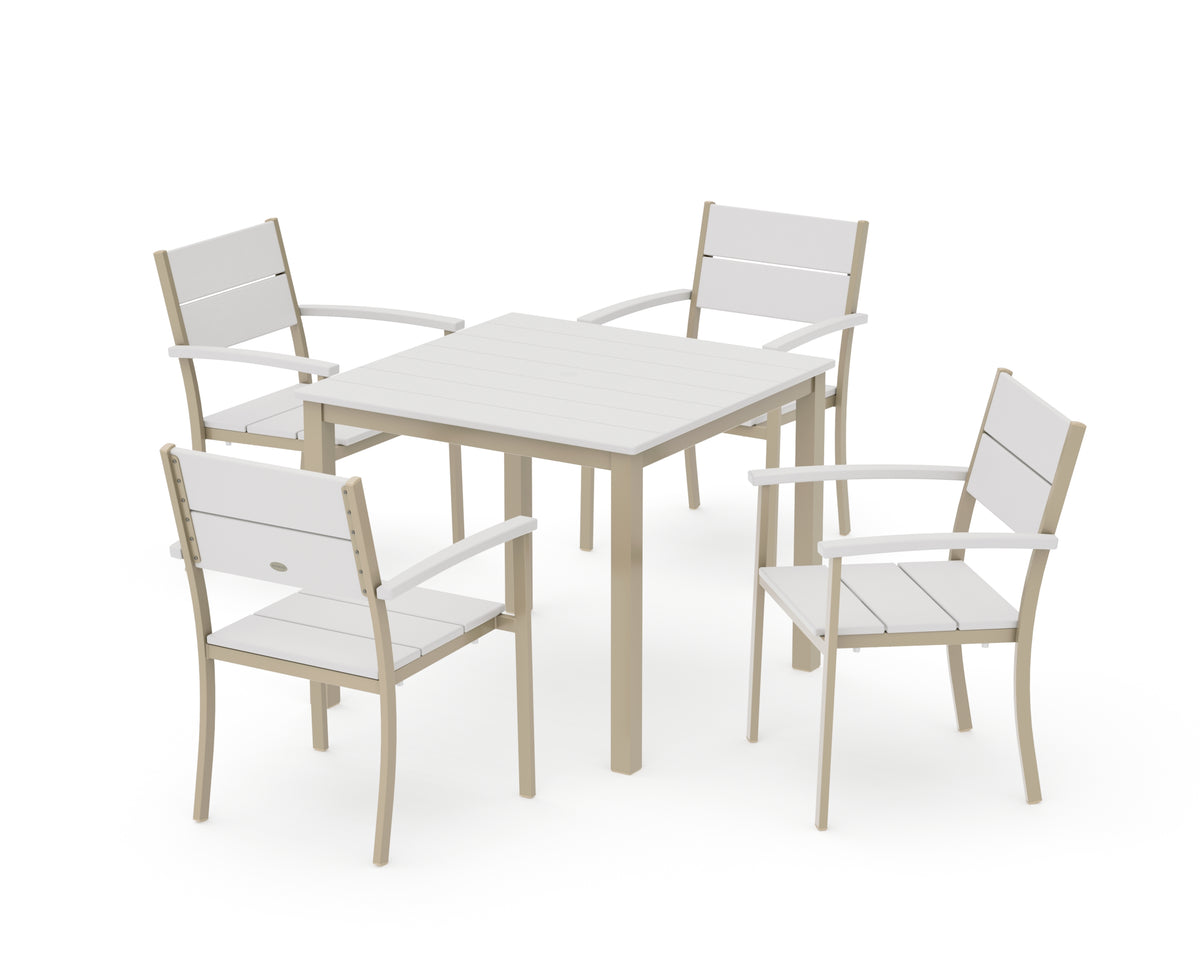 POLYWOOD Main Street 5-Piece Dining Set with Main Street 36" x 36" Dining Table in Sand / Vintage White