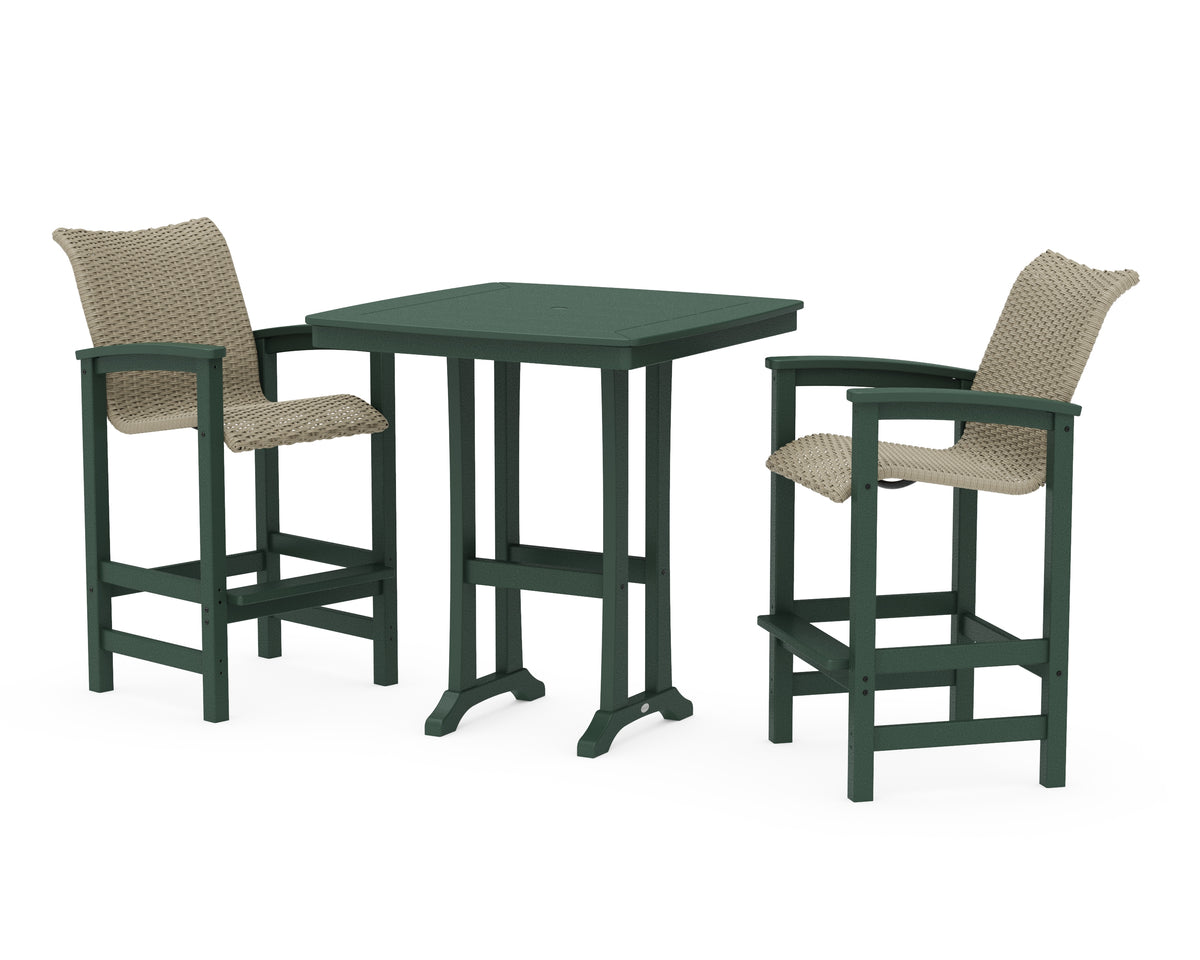 POLYWOOD Coastal Woven 3-Piece Bar Set in Green / Dune Grass