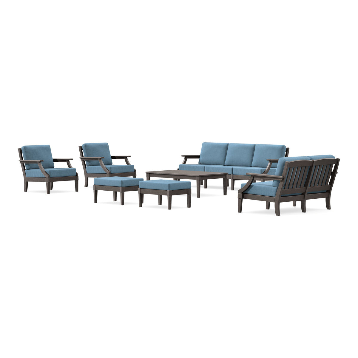 POLYWOOD PW Designer Series Estate 7-Piece Lounge Sofa Set in Vintage Coffee / Sky Blue