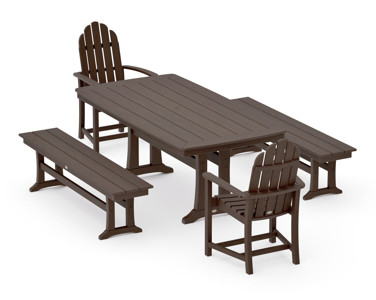 POLYWOOD Classic Adirondack 5-Piece Dining Set with Trestle Legs - 38" x 73" Table in Kona