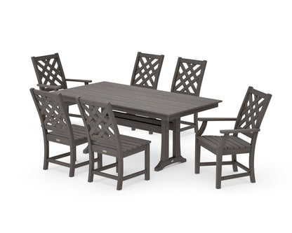 POLYWOOD Wovendale 7-Piece Farmhouse Dining Set with Trestle Legs in Driftwood