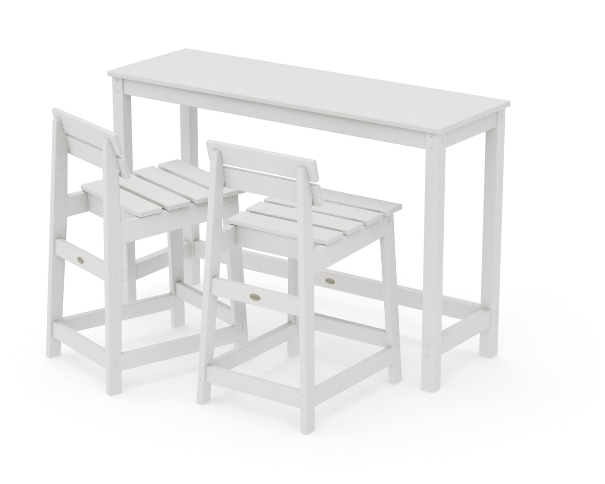 POLYWOOD Modern Studio Plaza Lowback Counter Chair 3-Piece Balcony Set in Vintage White