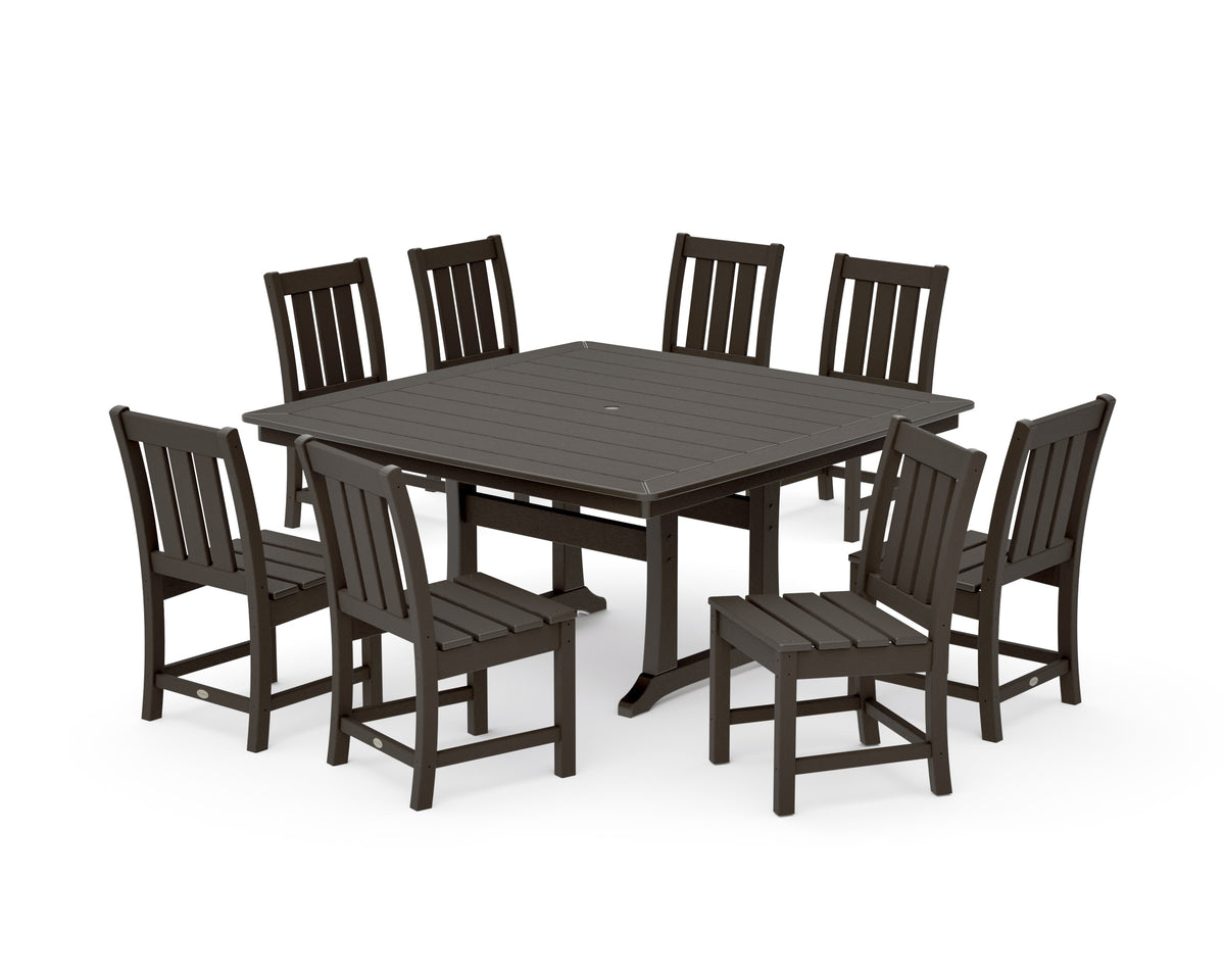 POLYWOOD Oxford Side Chair 9-Piece Square Dining Set with Trestle Legs in Vintage Coffee