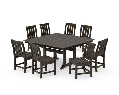POLYWOOD Oxford Side Chair 9-Piece Square Dining Set with Trestle Legs in Vintage Coffee