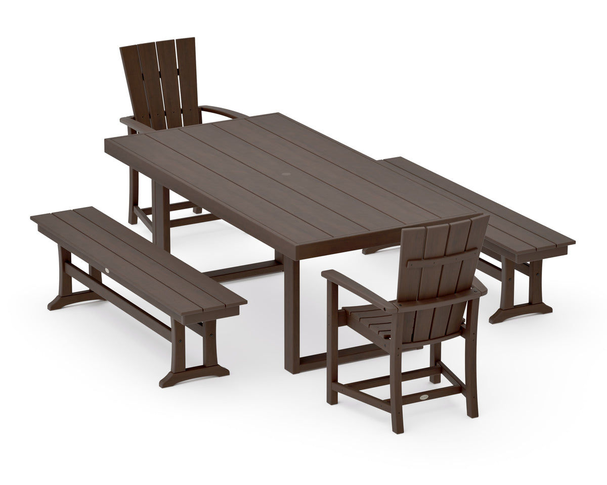 POLYWOOD Quattro 5-Piece Dining Set with Benches in Kona