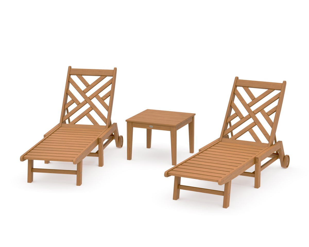POLYWOOD Chippendale 3-Piece Chaise Set with Wheels in Natural