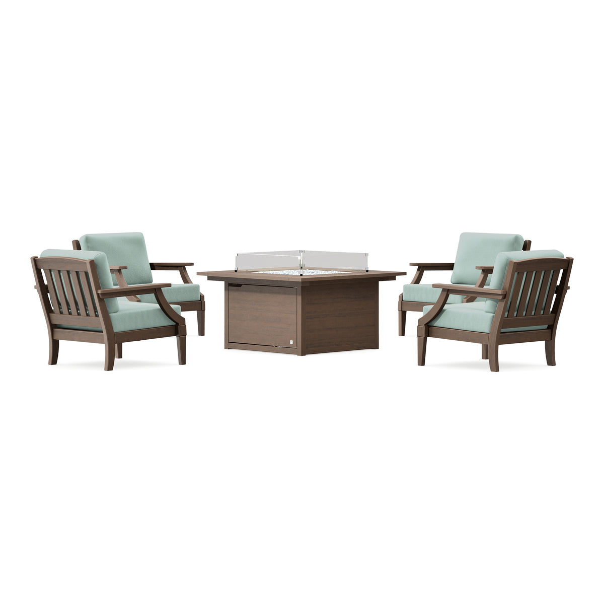 POLYWOOD PW Designer Series Estate 5-Piece Lounge Fire Table Set in Kona / Spa