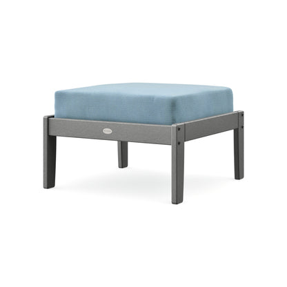 POLYWOOD Braxton Deep Seating Ottoman in Slate Grey / Lattice Sky Blue