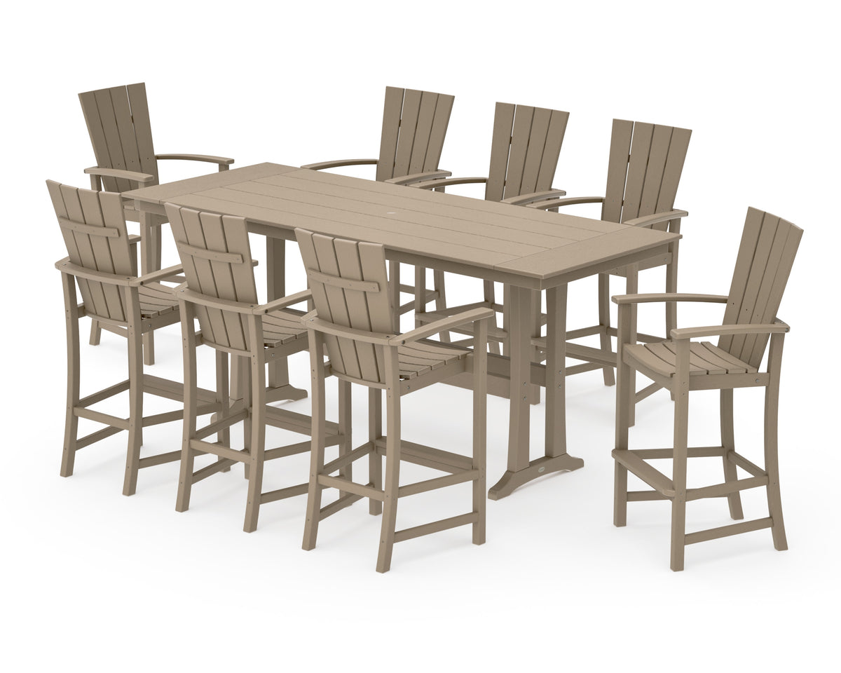 POLYWOOD Quattro Adirondack 9-Piece Farmhouse Bar Set with Trestle Legs in Vintage Sahara