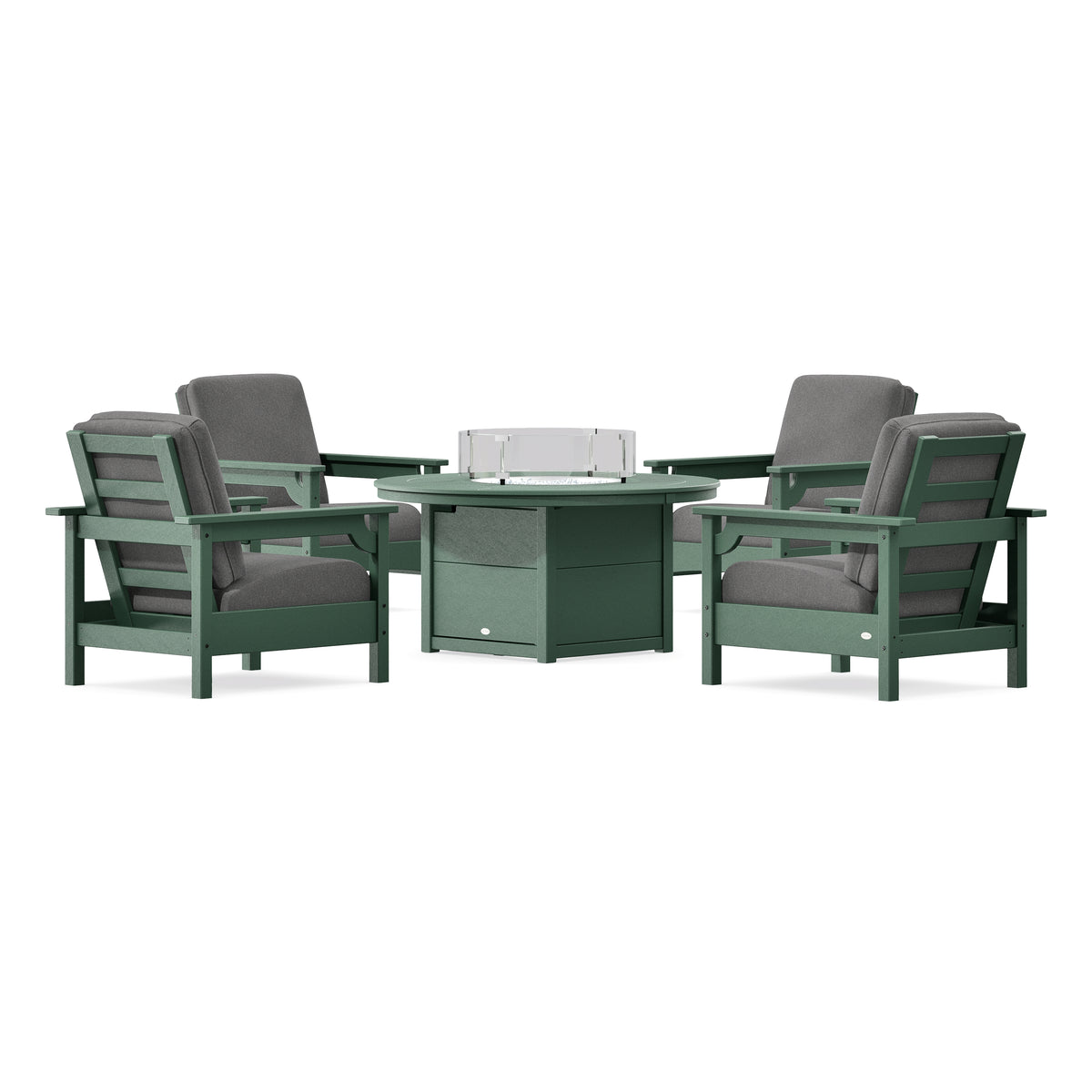 POLYWOOD Club 5-Piece Conversation Set with Fire Pit Table in Green