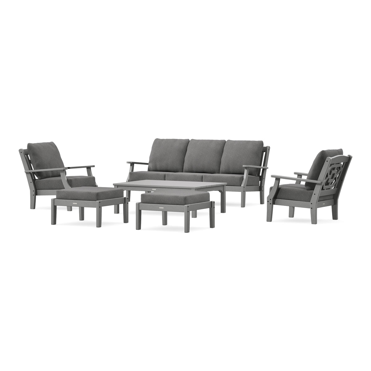 POLYWOOD Chinoiserie 6-Piece Lounge Sofa Set in Slate Grey
