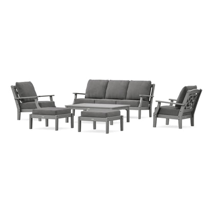 POLYWOOD Chinoiserie 6-Piece Lounge Sofa Set in Slate Grey