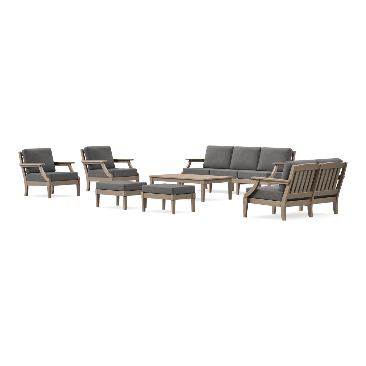 POLYWOOD PW Designer Series Estate 7-Piece Lounge Sofa Set in Vintage Sahara / Ash Charcoal