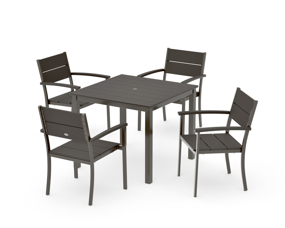 POLYWOOD Main Street 5-Piece Dining Set with Main Street 36" x 36" Dining Table in Bronze / Vintage Coffee