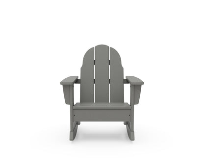 Angled view of the POLYWOOD Kids Vineyard Adirondack Rocking Chair in Slate Grey
