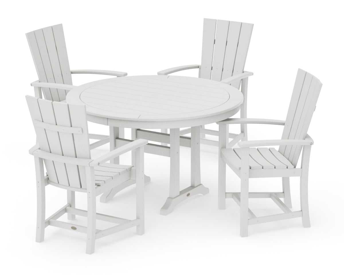 POLYWOOD Quattro 5-Piece Round Dining Set with Trestle Legs in Vintage White