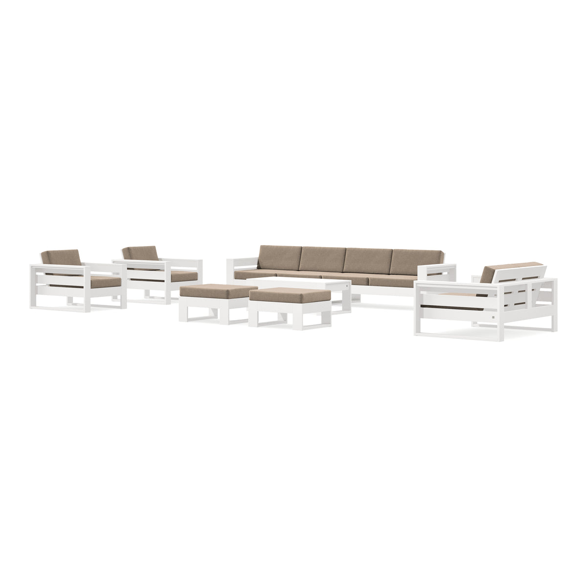 POLYWOOD PW Designer Series Latitude 8-Piece Lounge Sofa Set in Vintage White / Spiced Burlap