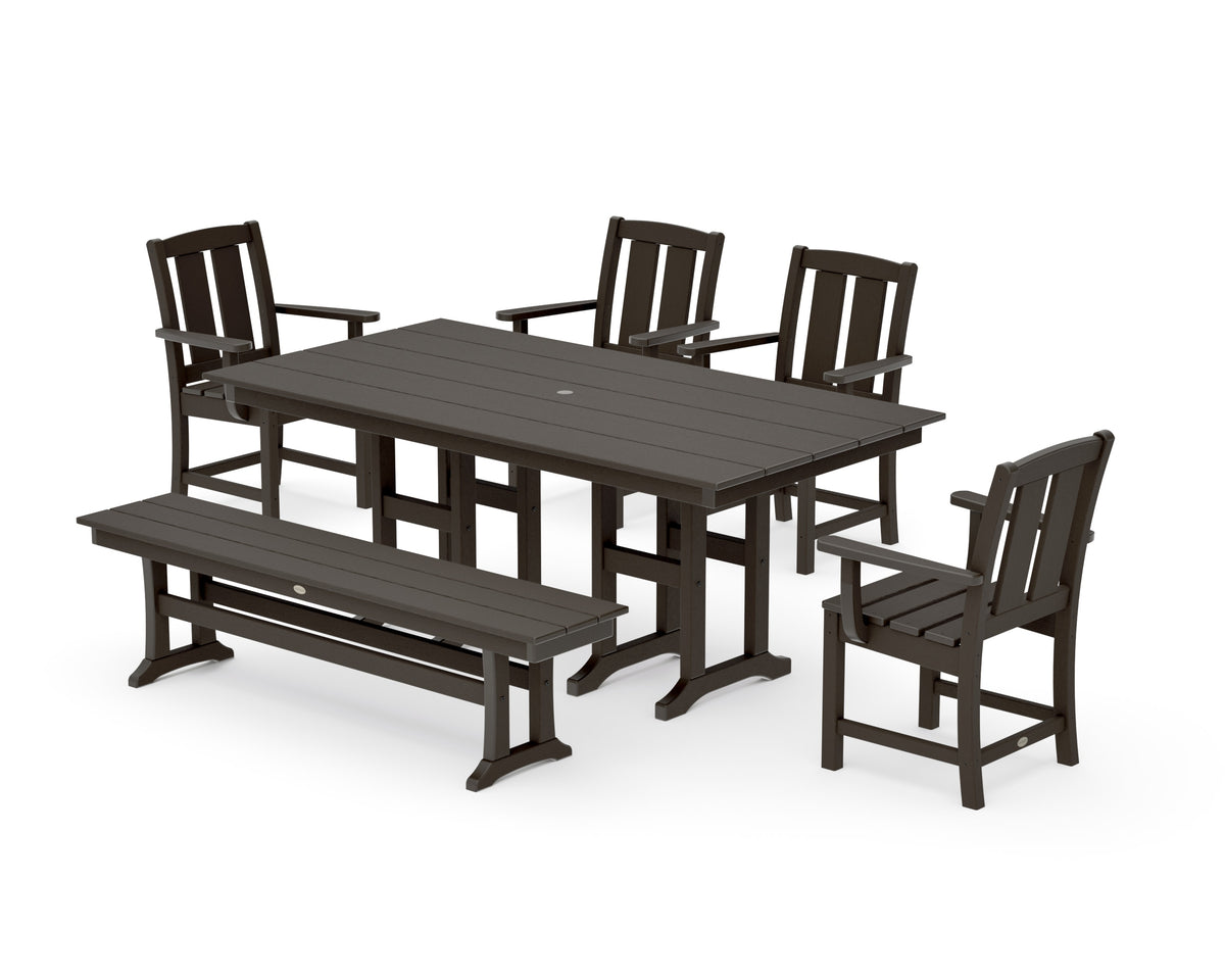 POLYWOOD Mission 6-Piece Farmhouse Dining Set with Bench in Vintage Coffee
