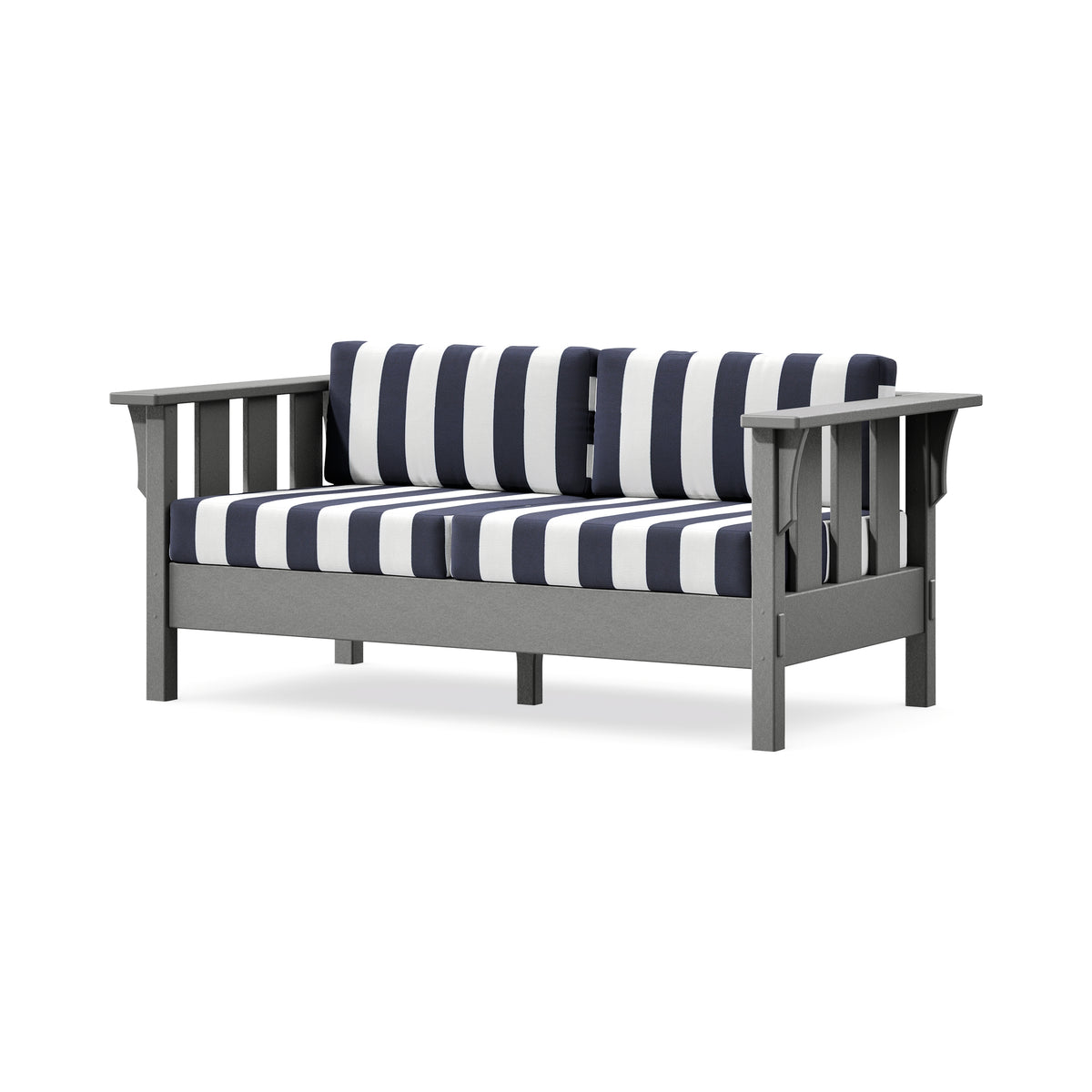 POLYWOOD Acadia Deep Seating Loveseat in Slate Grey / Cabana Stripe Navy