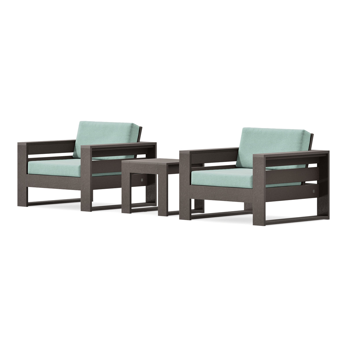 POLYWOOD PW Designer Series Latitude 3-Piece Lounge Chair Set in Vintage Coffee / Glacier Spa