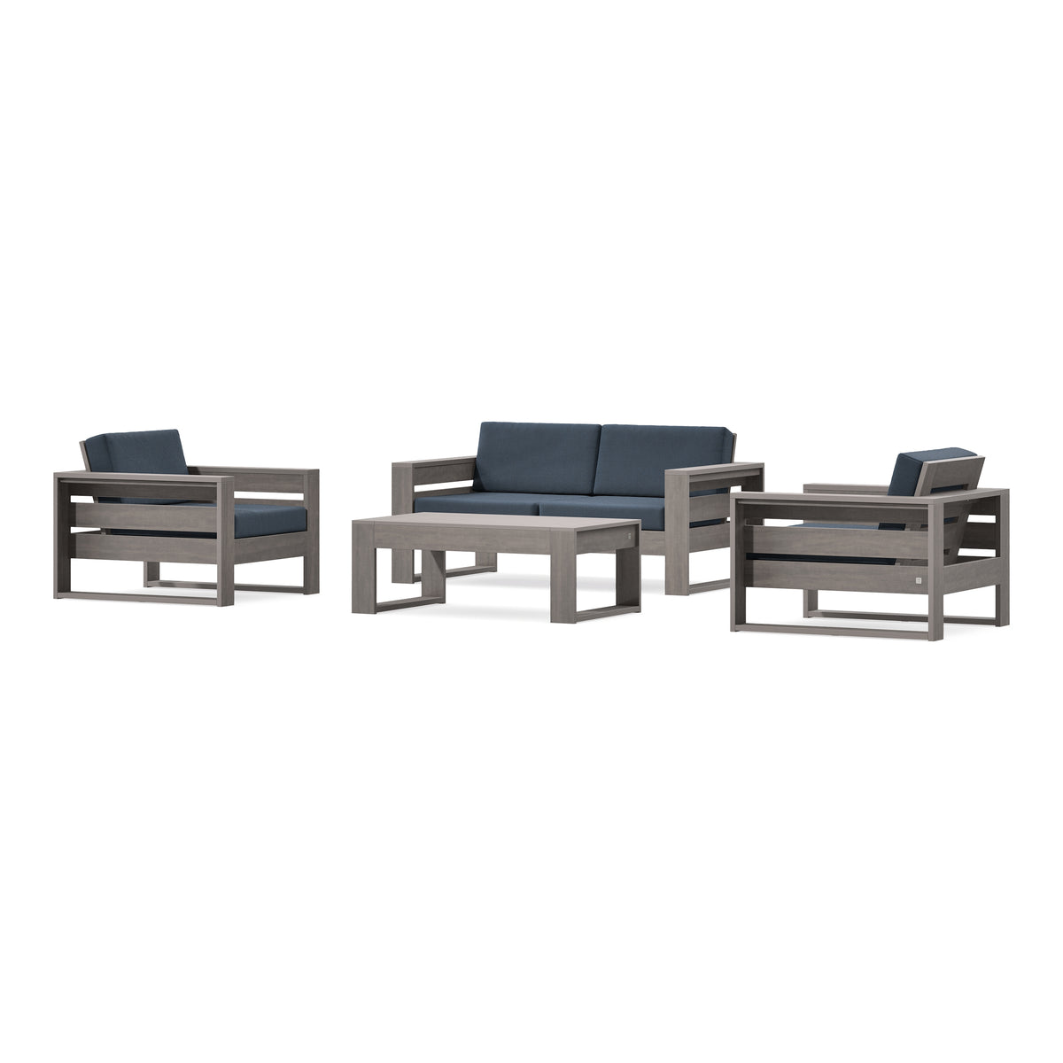 POLYWOOD PW Designer Series Latitude 4-Piece Lounge Loveseat Set in Driftwood / Marine Indigo