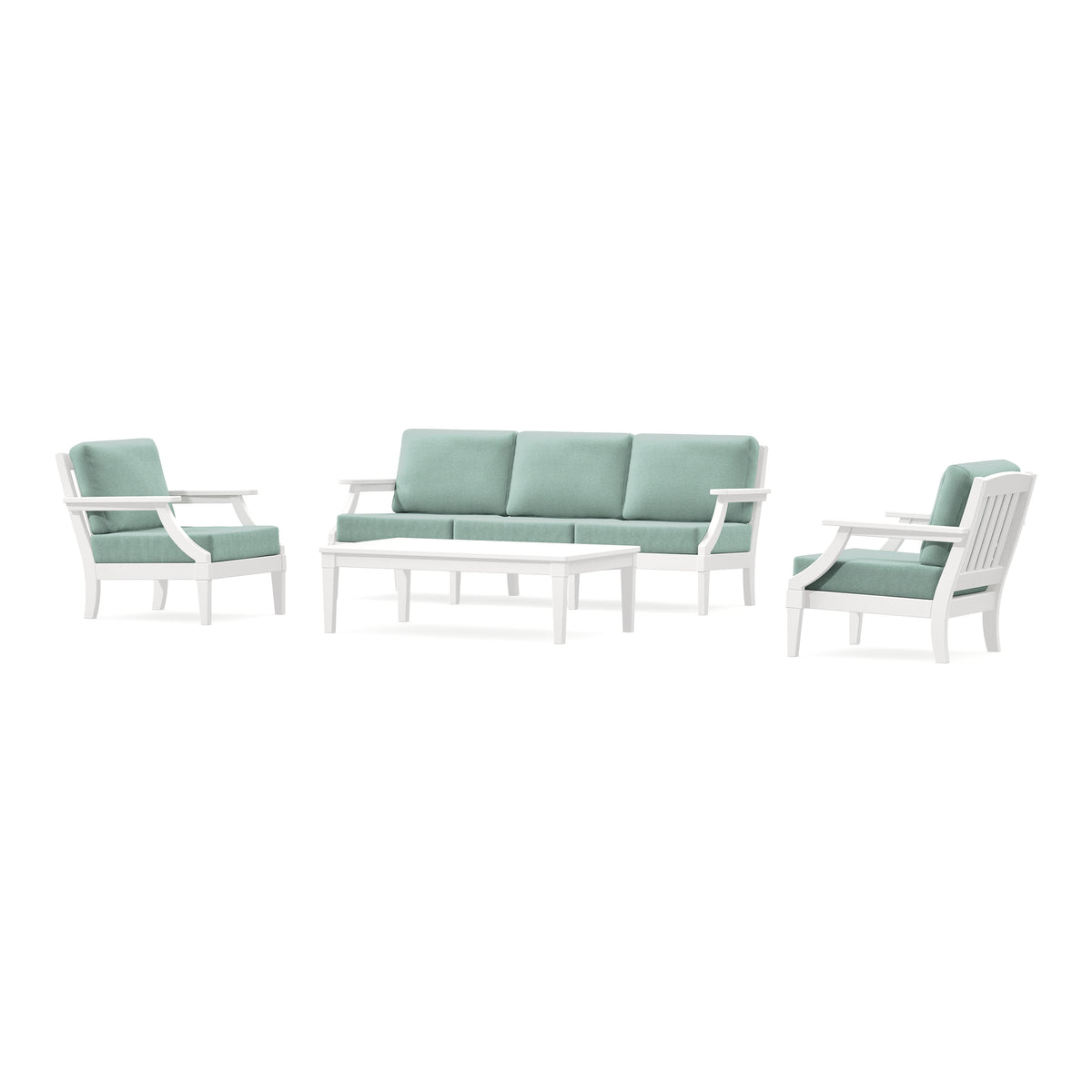 POLYWOOD PW Designer Series Estate 4-Piece Lounge Sofa Set in Vintage White / Glacier Spa