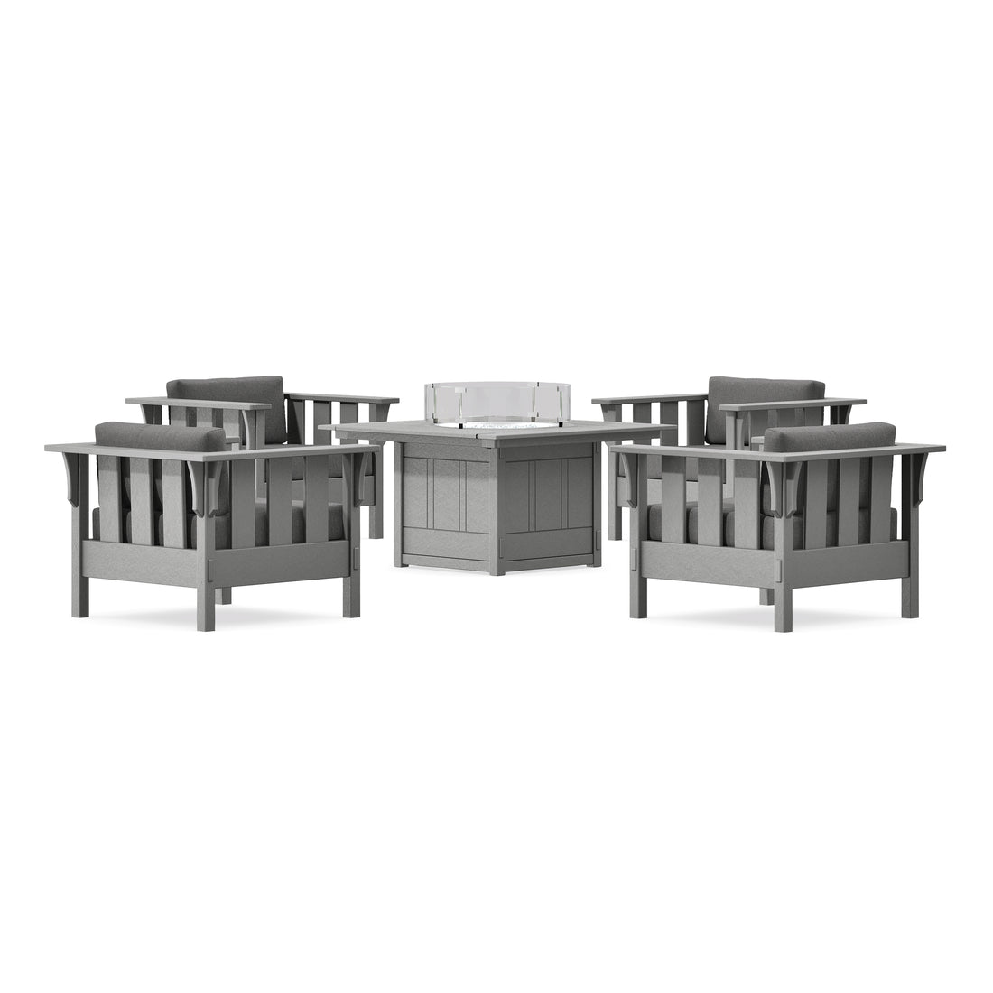 POLYWOOD Acadia 5-Piece Deep Seating Set with Fire Pit Table in Slate Grey