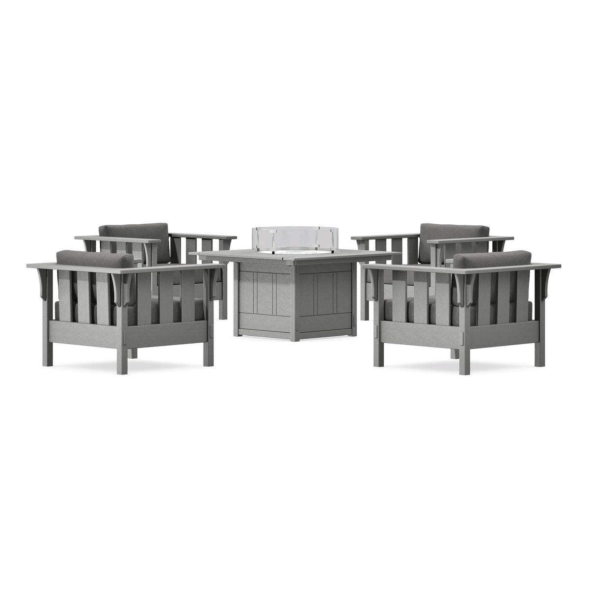 POLYWOOD Acadia 5-Piece Deep Seating Set with Fire Pit Table in Slate Grey