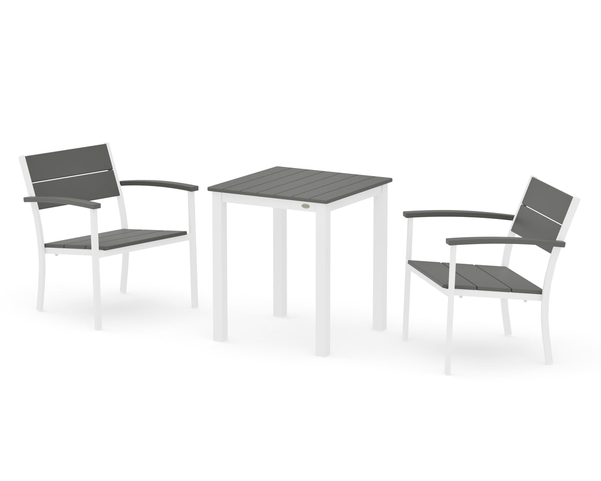 POLYWOOD Main Street 3-Piece Square Dining Set in White / Slate Grey