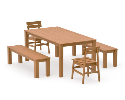 POLYWOOD Modern Studio Plaza Chair 5-Piece Parsons Dining Set with Benches - 38" x 72" Table in Natural