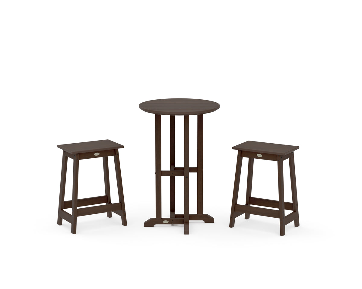 POLYWOOD Modern Studio Counter Stool 3-Piece Bistro Set in Kona