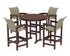 POLYWOOD Coastal Woven 5-Piece Round Farmhouse Bar Set in Mahogany / Dune Grass