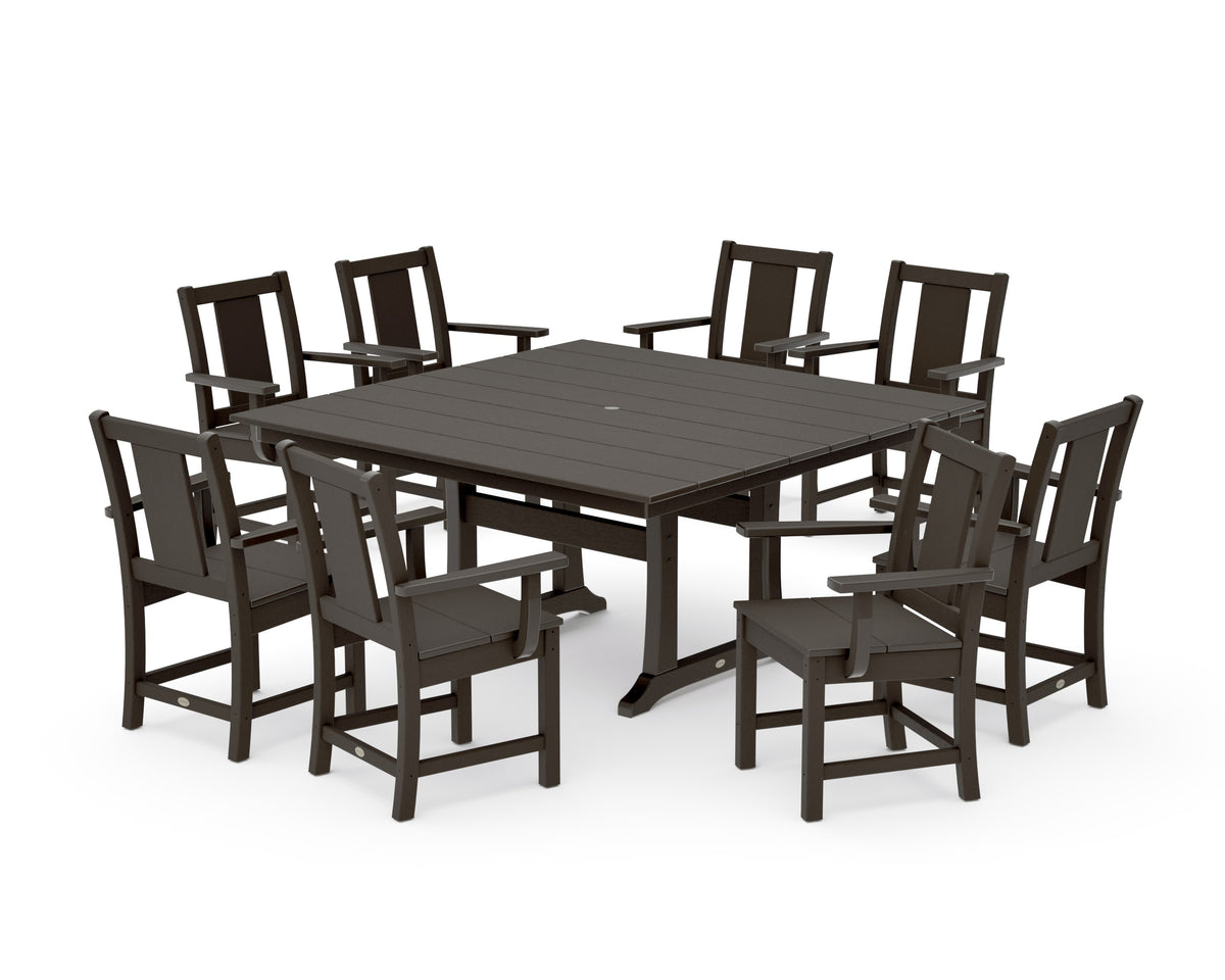 POLYWOOD Prairie 9-Piece Square Farmhouse Dining Set with Trestle Legs in Vintage Coffee