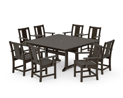 POLYWOOD Prairie 9-Piece Square Farmhouse Dining Set with Trestle Legs in Vintage Coffee