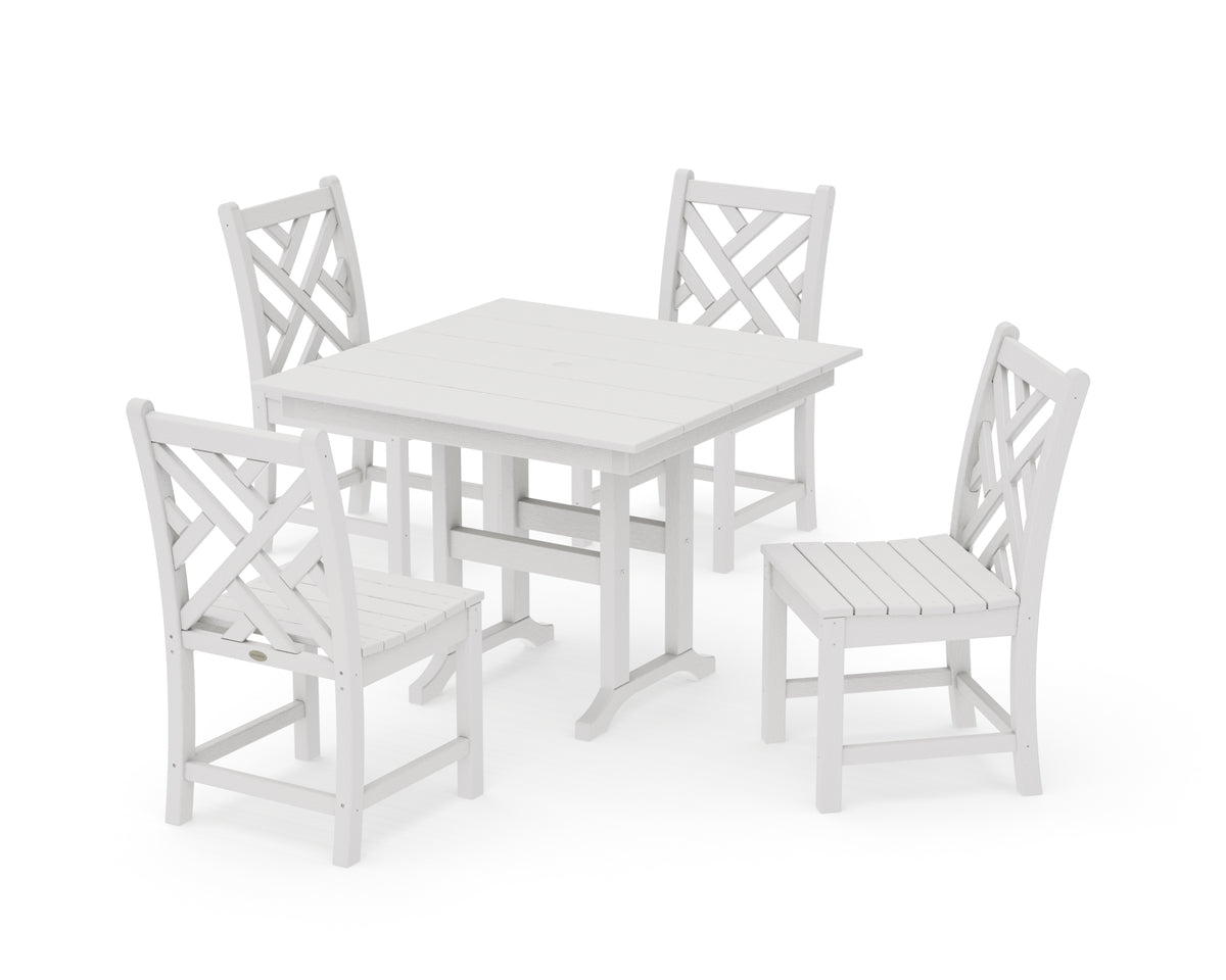 POLYWOOD Chippendale Side Chair 5-Piece Farmhouse Dining Set in Vintage White
