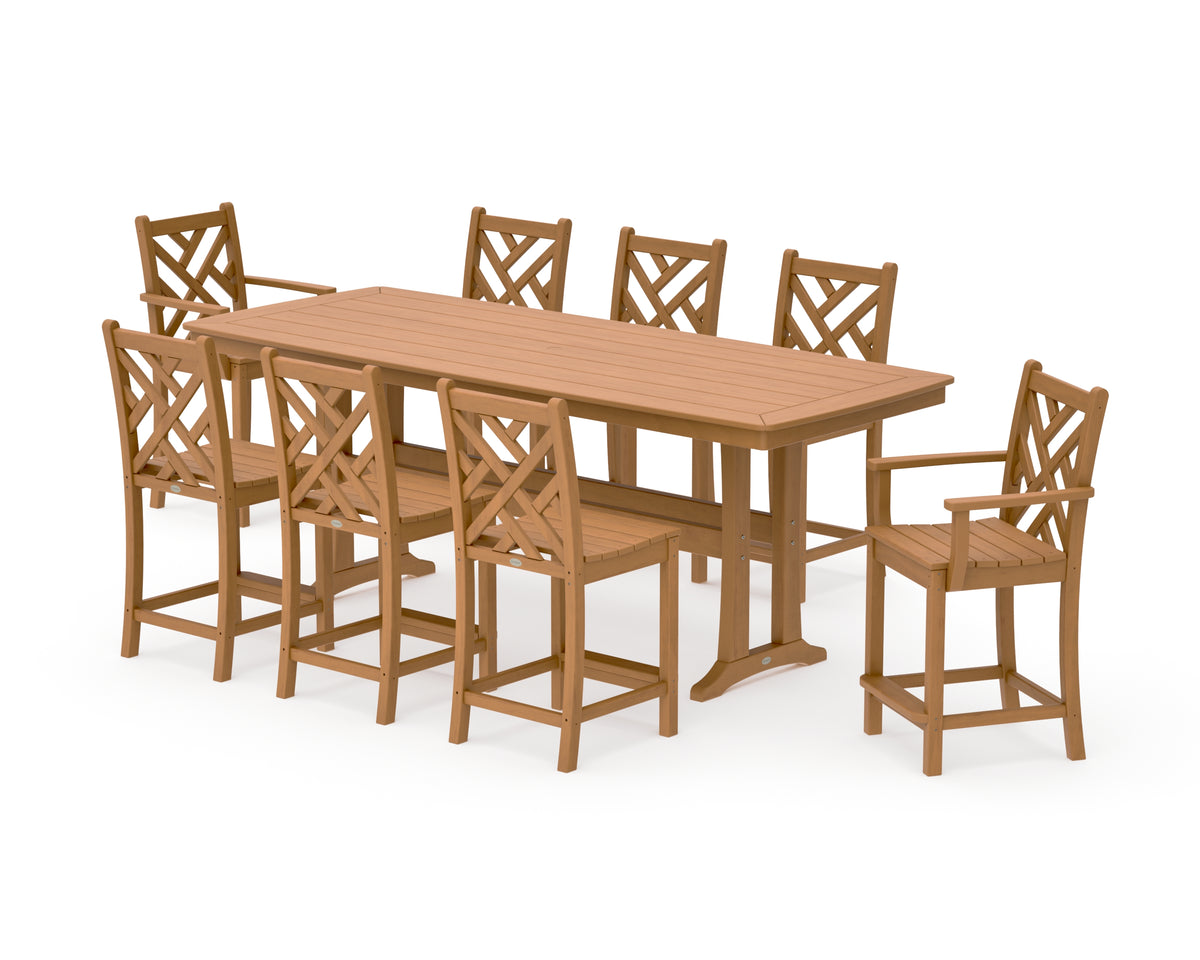 POLYWOOD Chippendale 9-Piece Counter Set with Trestle Legs in Natural