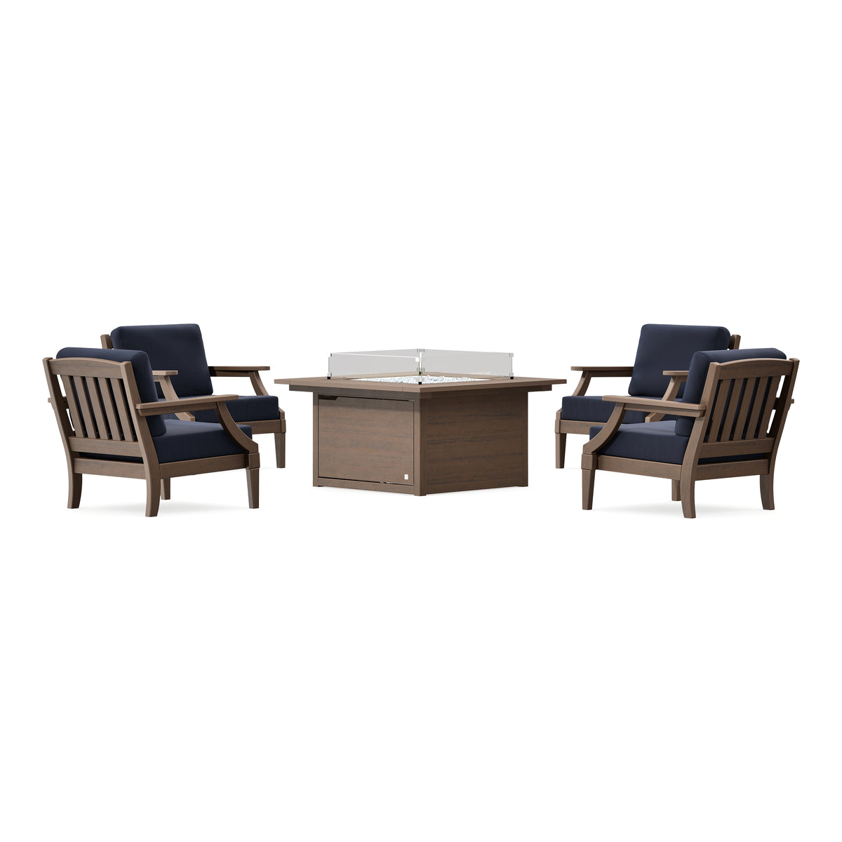 POLYWOOD PW Designer Series Estate 5-Piece Lounge Fire Table Set in Kona / Navy