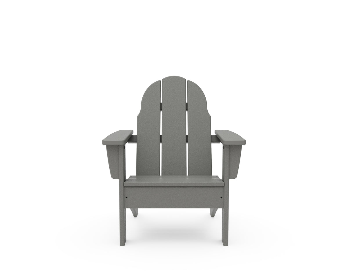Angled view of the POLYWOOD Kids Vineyard Adirondack Chair in Slate Grey