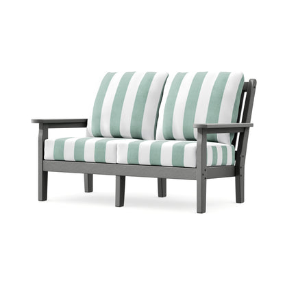 POLYWOOD Chippendale Deep Seating Loveseat in Slate Grey / Cabana Stripe Glacier Spa