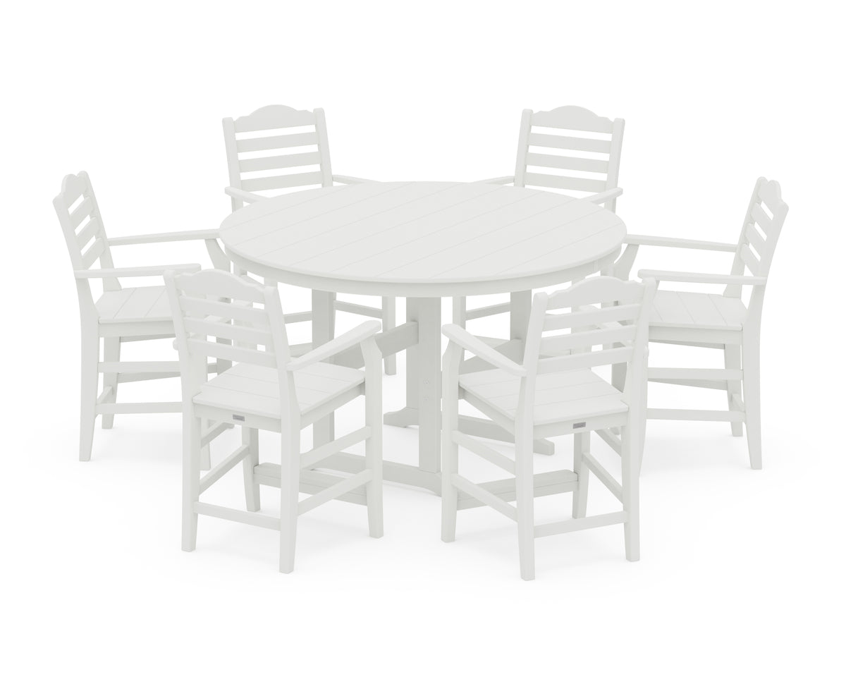 POLYWOOD Savannah 7-Piece Arm Chair Round Farmhouse Counter Set in Vintage White