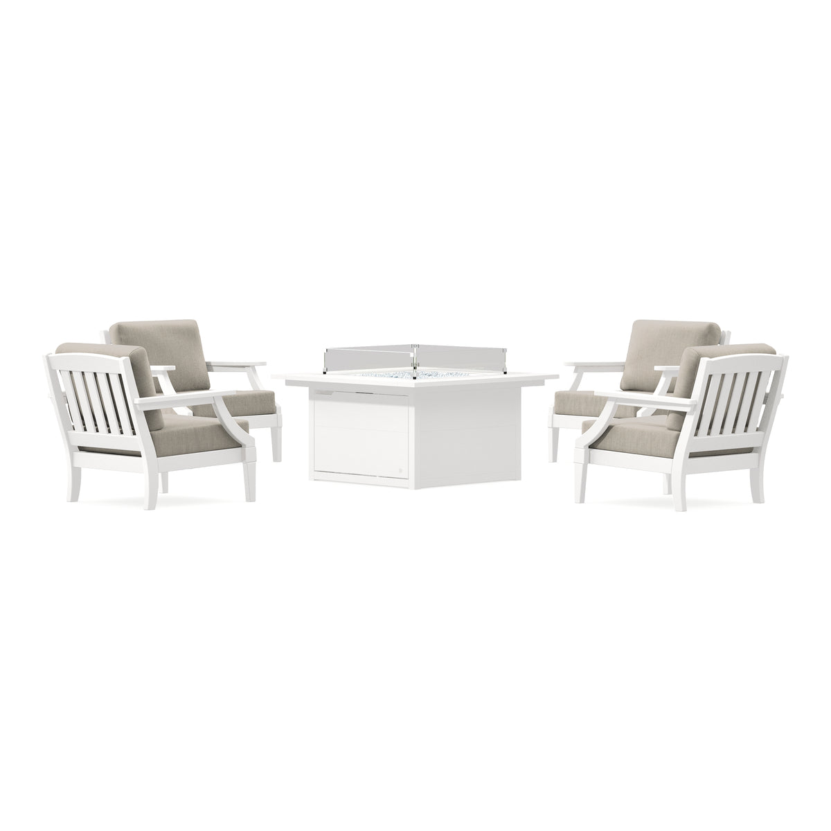 POLYWOOD PW Designer Series Estate 5-Piece Lounge Fire Table Set in Vintage White / Cast Ash